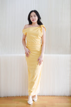 (BACKORDER) Maristelle Ruched Knot Toga Maxi Dress in Yellow