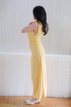 (BACKORDER) Maristelle Ruched Knot Toga Maxi Dress in Yellow