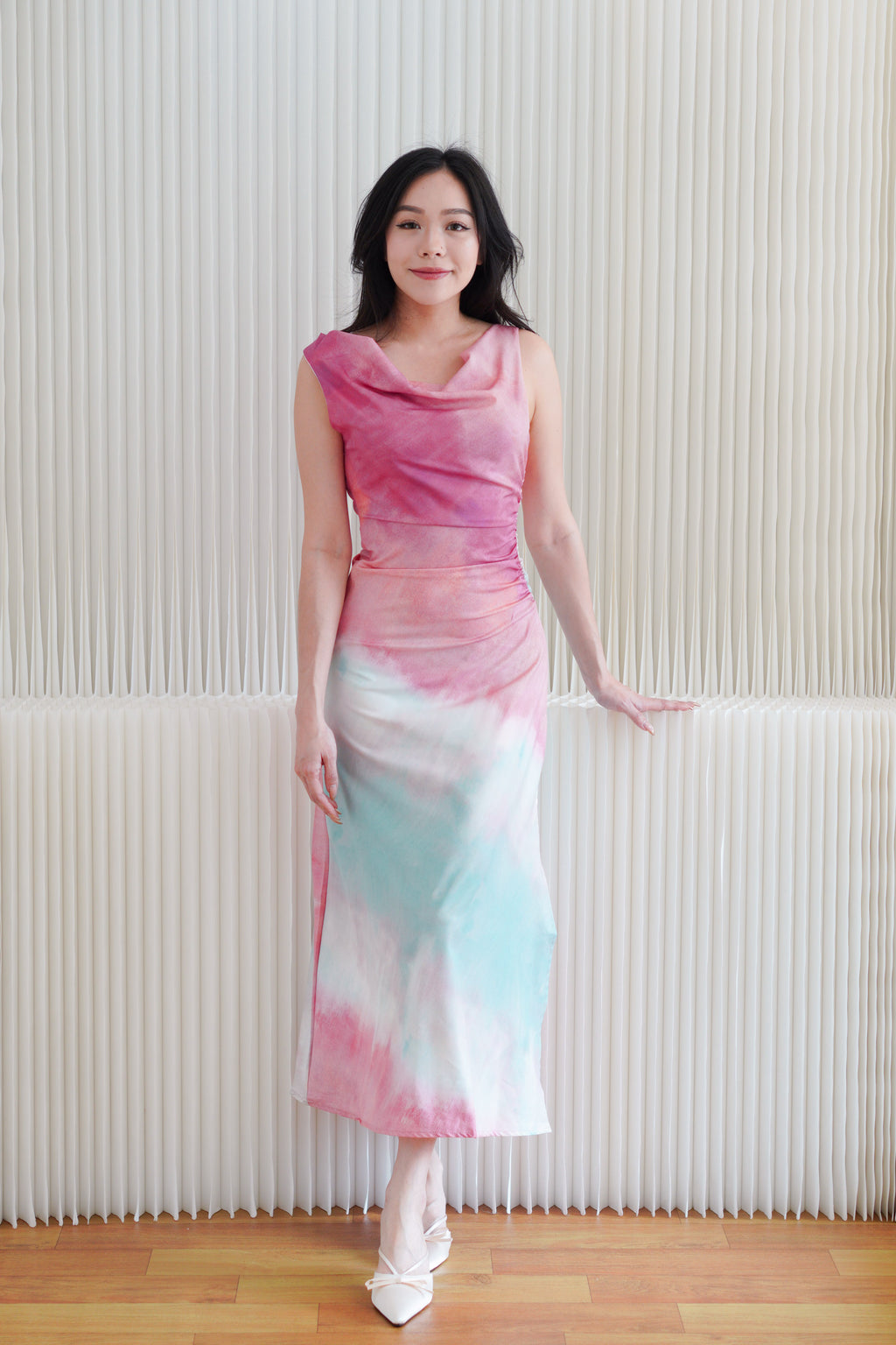 Vaelie Cowl Neck Ombre Maxi Dress in Pink
