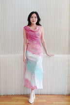 Vaelie Cowl Neck Ombre Maxi Dress in Pink