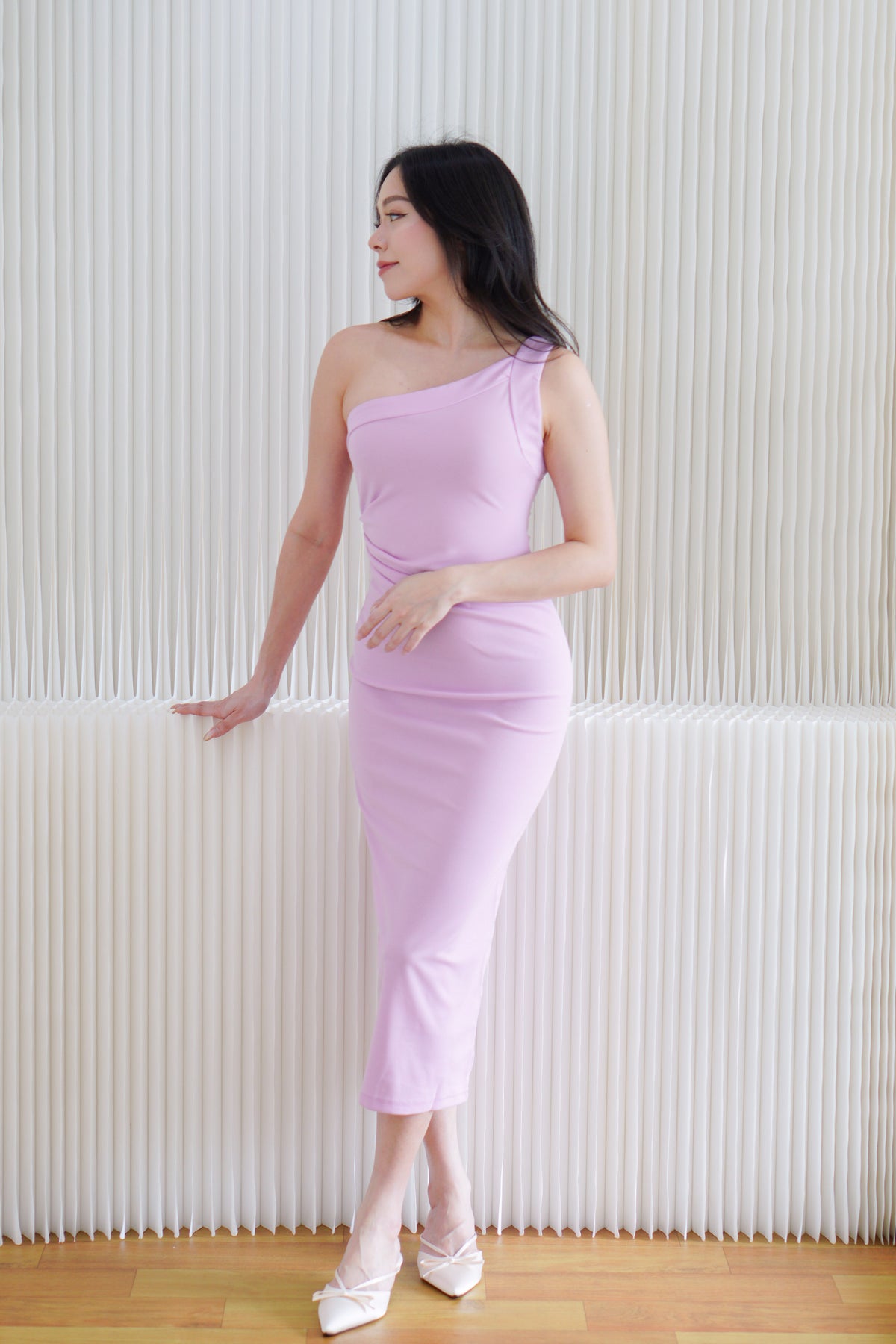 Anvera Toga Ruched Maxi Dress in Pink