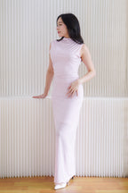 Taelora High Neck Ruched Bodycon Maxi Dress in Light Pink