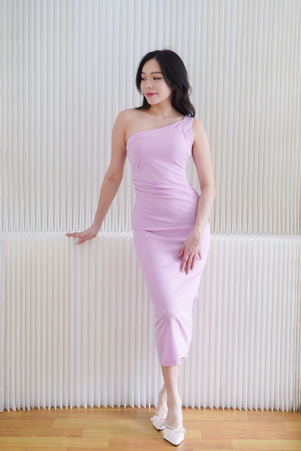 Anvera Toga Ruched Maxi Dress in Pink