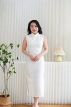 (BACKORDER) Rui Ya Dotted Jacquard Modern Maxi Cheongsam in Cream