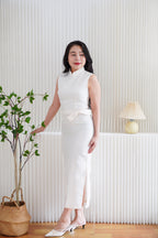 (BACKORDER) Rui Ya Dotted Jacquard Modern Maxi Cheongsam in Cream