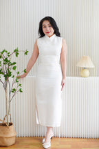 (BACKORDER) Rui Ya Dotted Jacquard Modern Maxi Cheongsam in Cream