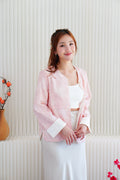 (BACKORDER) Sha Li Long Sleeve Embroided Cheongsam Top in Pink