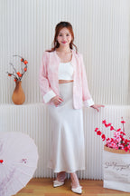 (BACKORDER) Sha Li Long Sleeve Embroided Cheongsam Top in Pink
