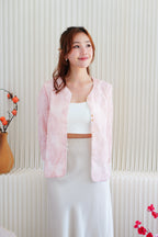 (BACKORDER) Sha Li Long Sleeve Embroided Cheongsam Top in Pink