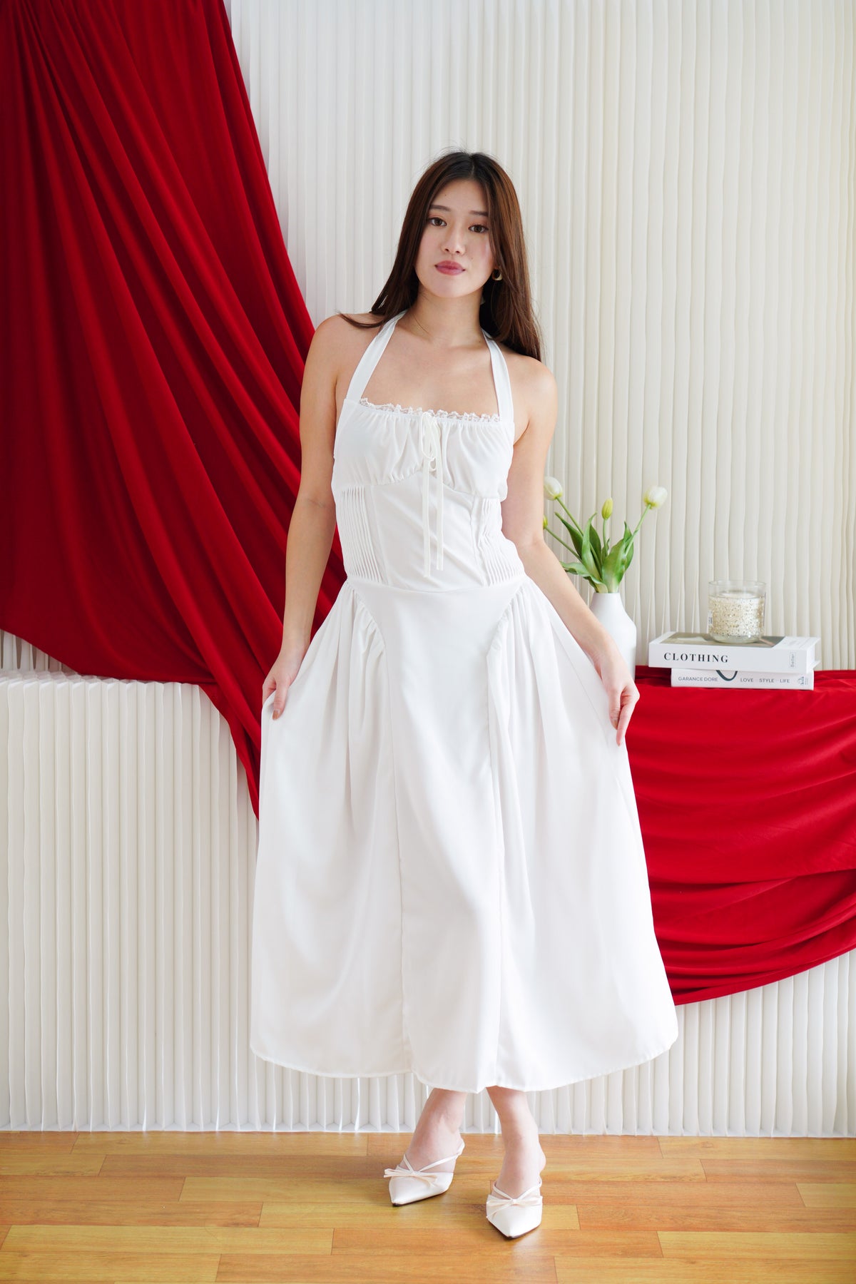 Ashley Halter Neck A-Line Dress in White