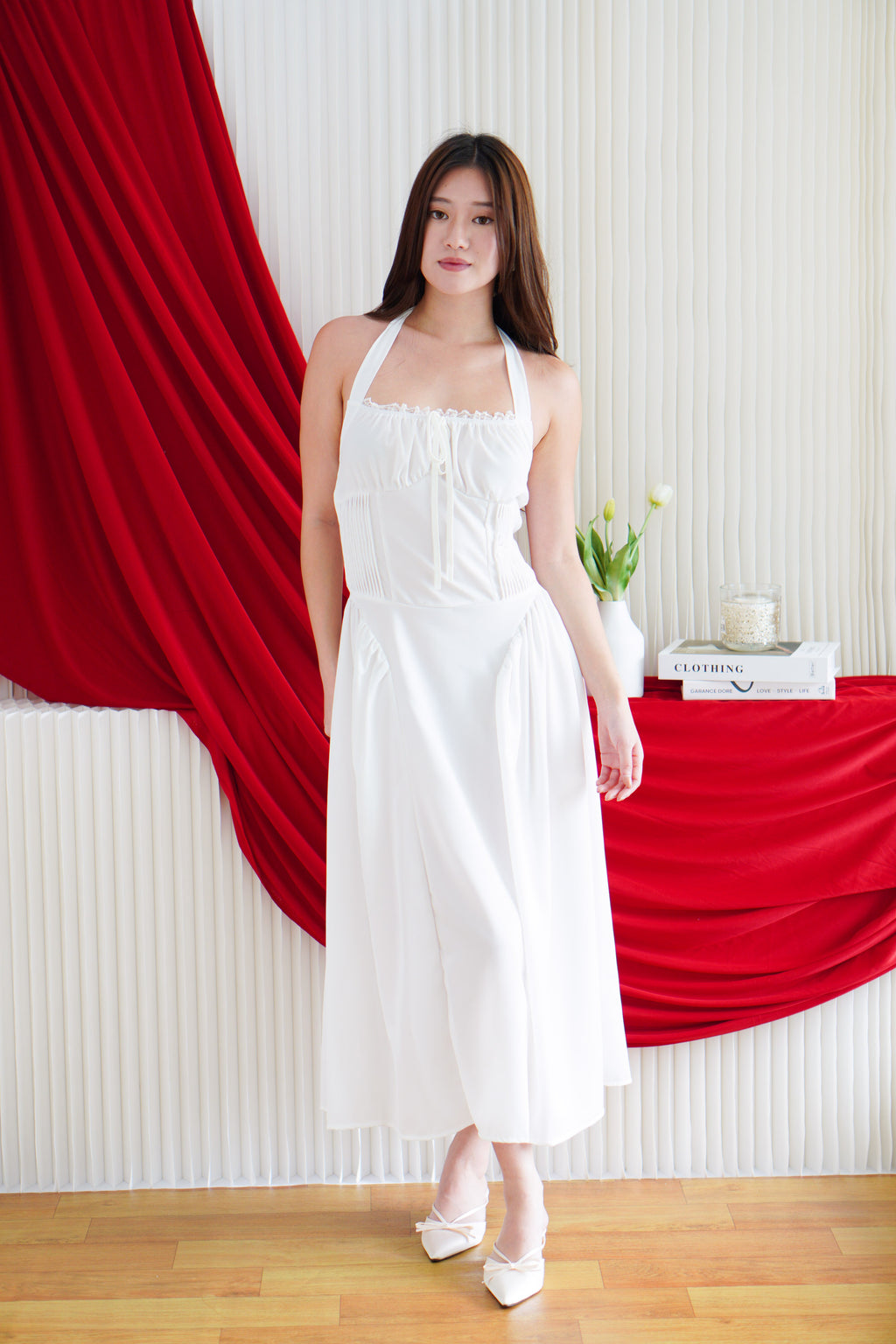 Ashley Halter Neck A-Line Dress in White
