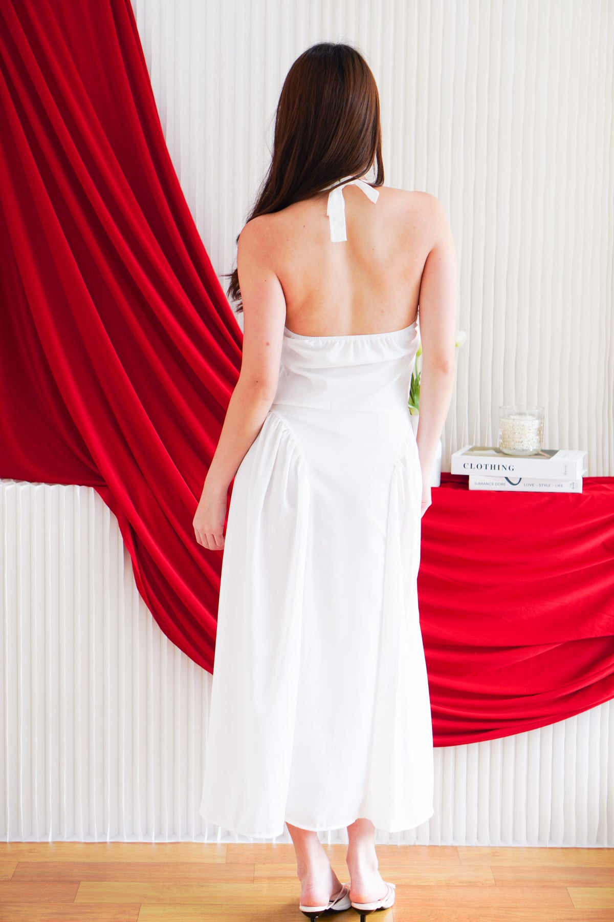 Ashley Halter Neck A-Line Dress in White