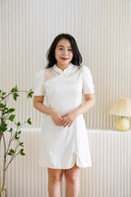 Yu Rou Mini Cheongsam with Short Sleeves in Cream