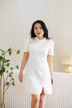 Yu Rou Mini Cheongsam with Short Sleeves in Cream