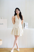 (BACKORDER) Lorna Faux 2 Piece Vest Pleated Dress in Beige