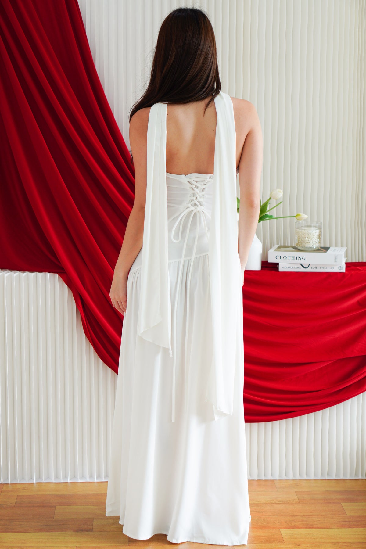 Yina Tube Asymmetrical Maxi Slit Dress with Sash in White