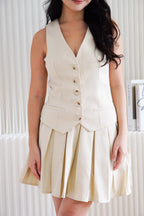 (BACKORDER) Lorna Faux 2 Piece Vest Pleated Dress in Beige