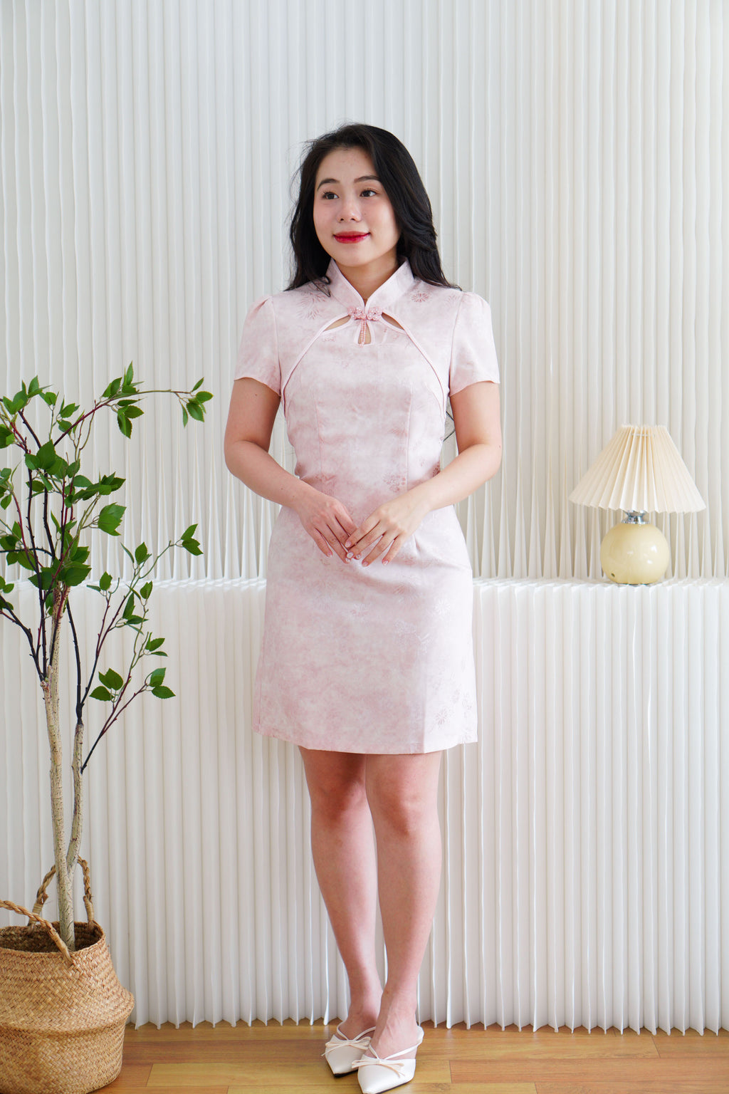 Xi Ru Mini Cheongsam with Short Sleeves in Light Pink