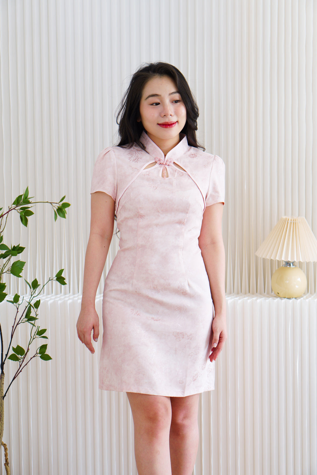 Xi Ru Mini Cheongsam with Short Sleeves in Light Pink
