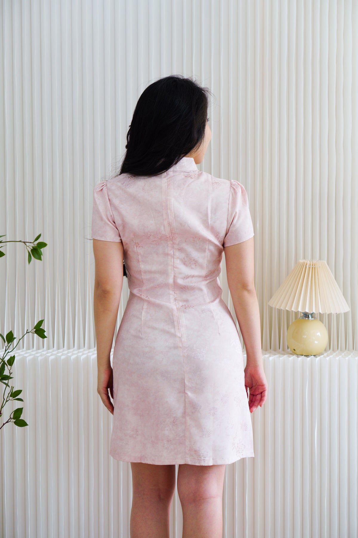 Xi Ru Mini Cheongsam with Short Sleeves in Light Pink