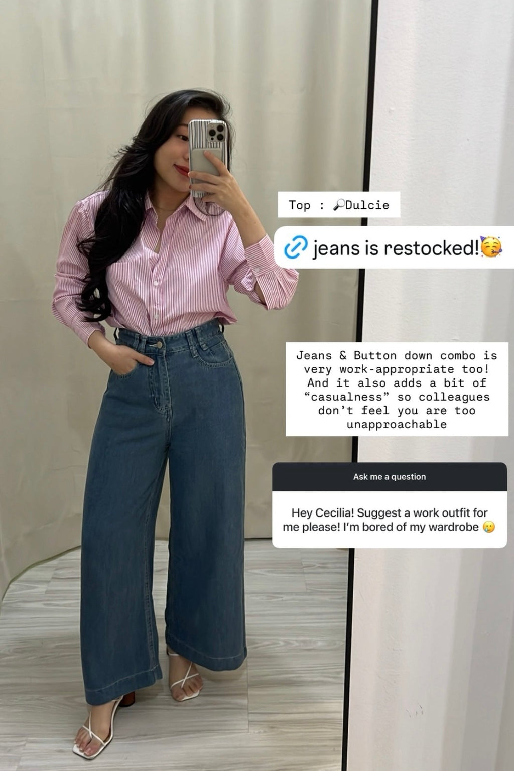 Dulcie Button Down Top + Aston Jeans - As Seen On @ceciliaooi_
