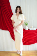 Charmaine Deep V Satin Maxi Dress in Light Yellow