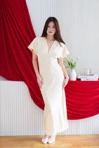 Charmaine Deep V Satin Maxi Dress in Light Yellow