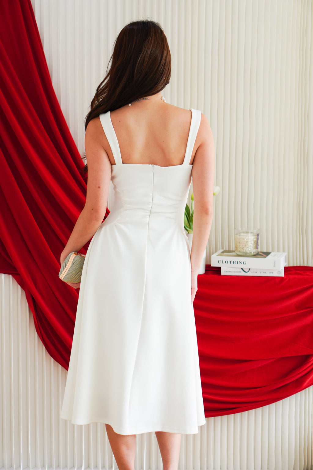 Wrendelle A-Line Ruched Waist Dress in White