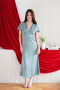 Ophie Deep V Satin Maxi Dress in Green
