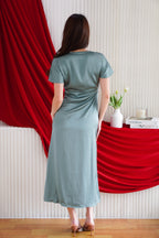 Ophie Deep V Satin Maxi Dress in Green