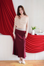 Visora Mesh Ruched Long Sleeve Top in Nude