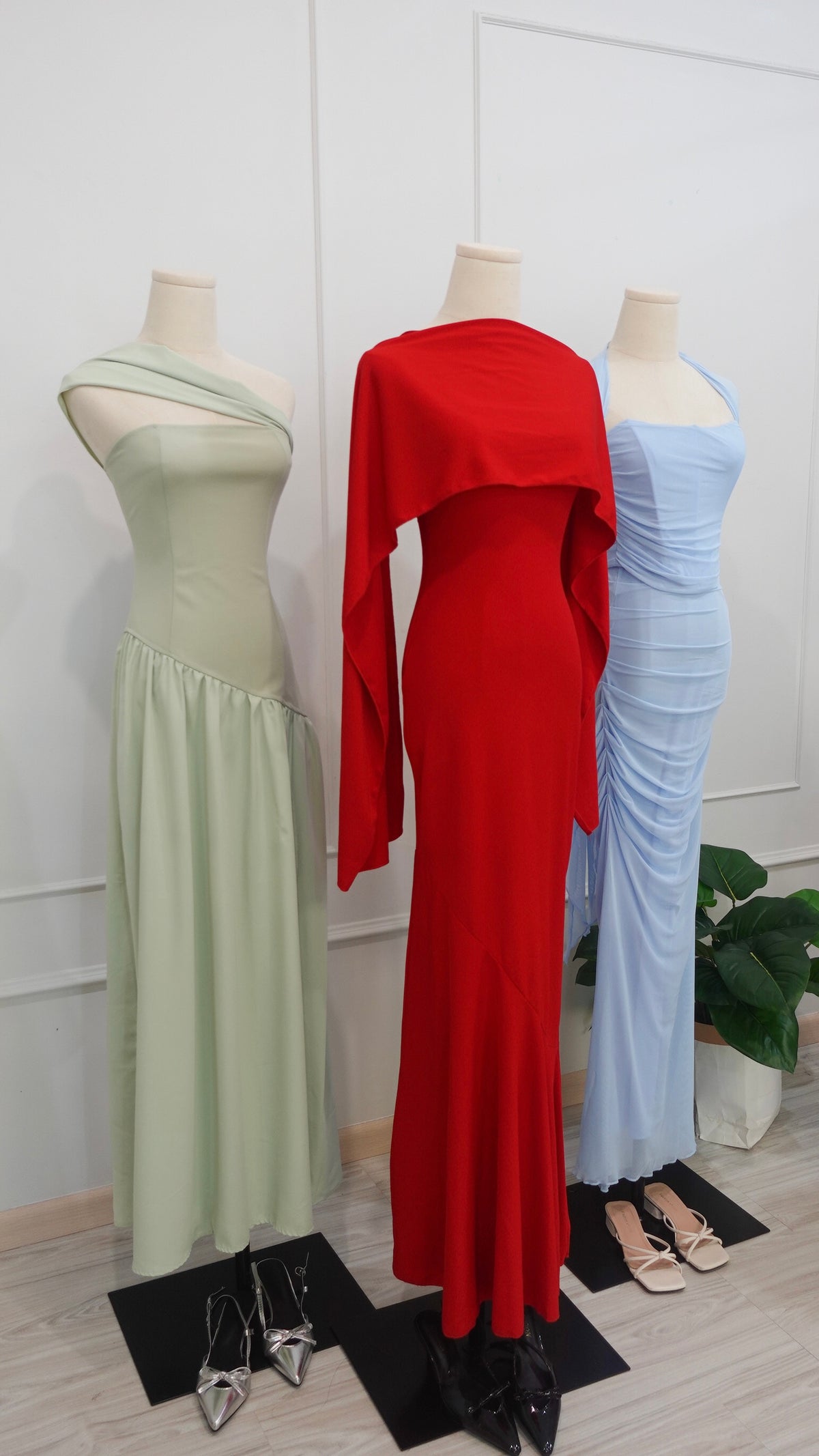 Yina Dress in Green + Xoe Dress in Red + Roselune Dress in Blue