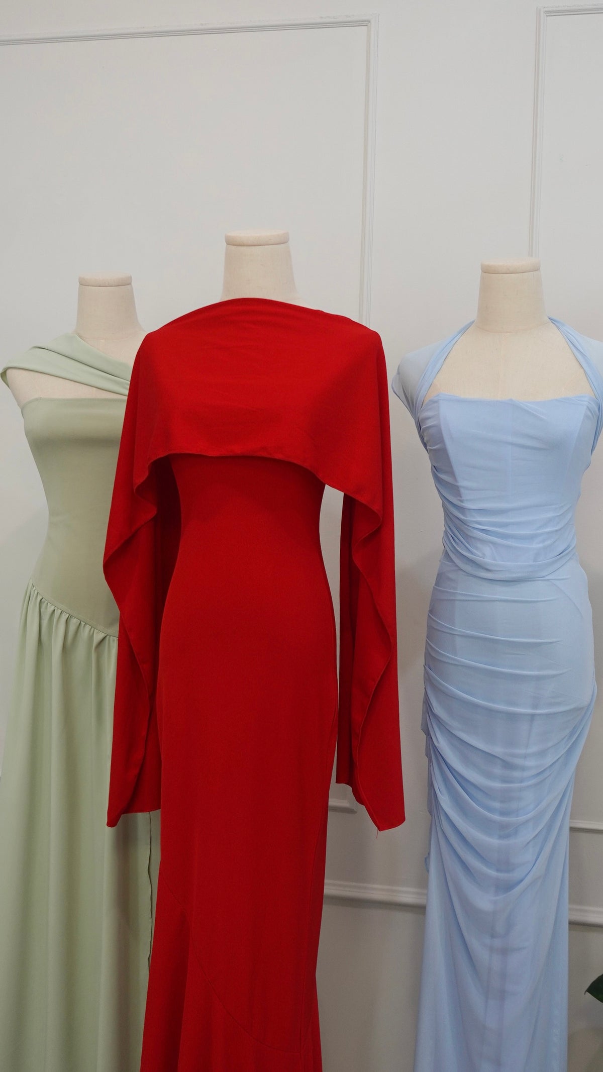 Yina Dress in Green + Xoe Dress in Red + Roselune Dress in Blue