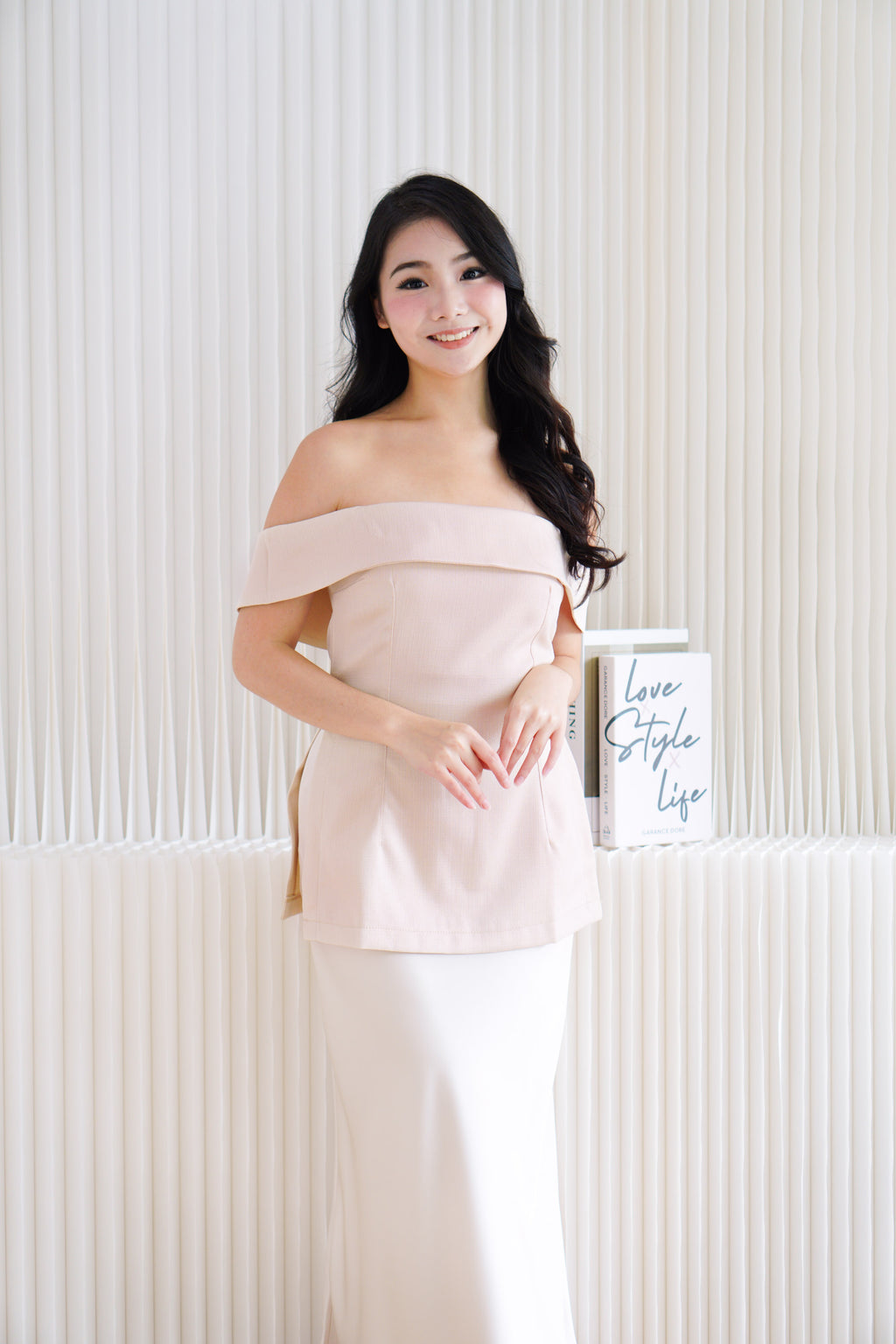 Coria Off Shoulder Linen Peplum Top in Beige