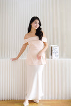Coria Off Shoulder Linen Peplum Top in Beige