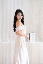 Coria Off Shoulder Linen Peplum Top in Beige