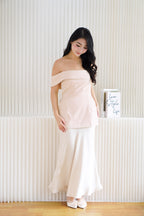 Coria Off Shoulder Linen Peplum Top in Beige