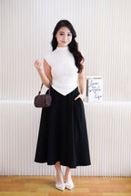 Elysia Basic High Neck Ruched Waist Top in White