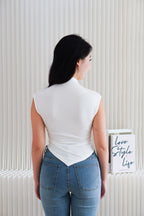 Elysia Basic High Neck Ruched Waist Top in White