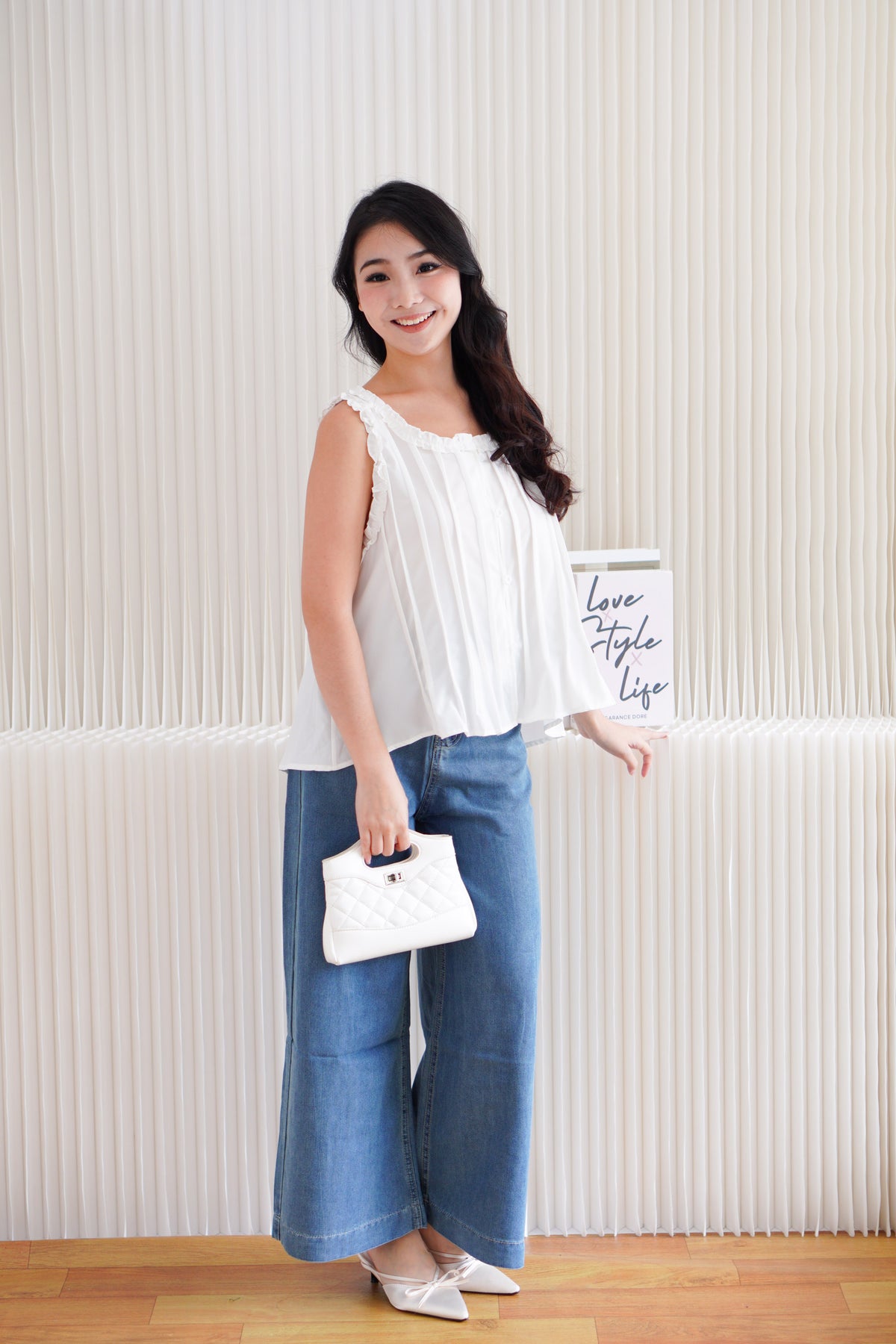 Nerelle Pleated Baby Doll Top in White