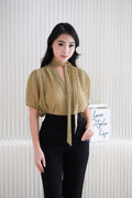 Iselle Sheer Choker Top in Olive Khaki