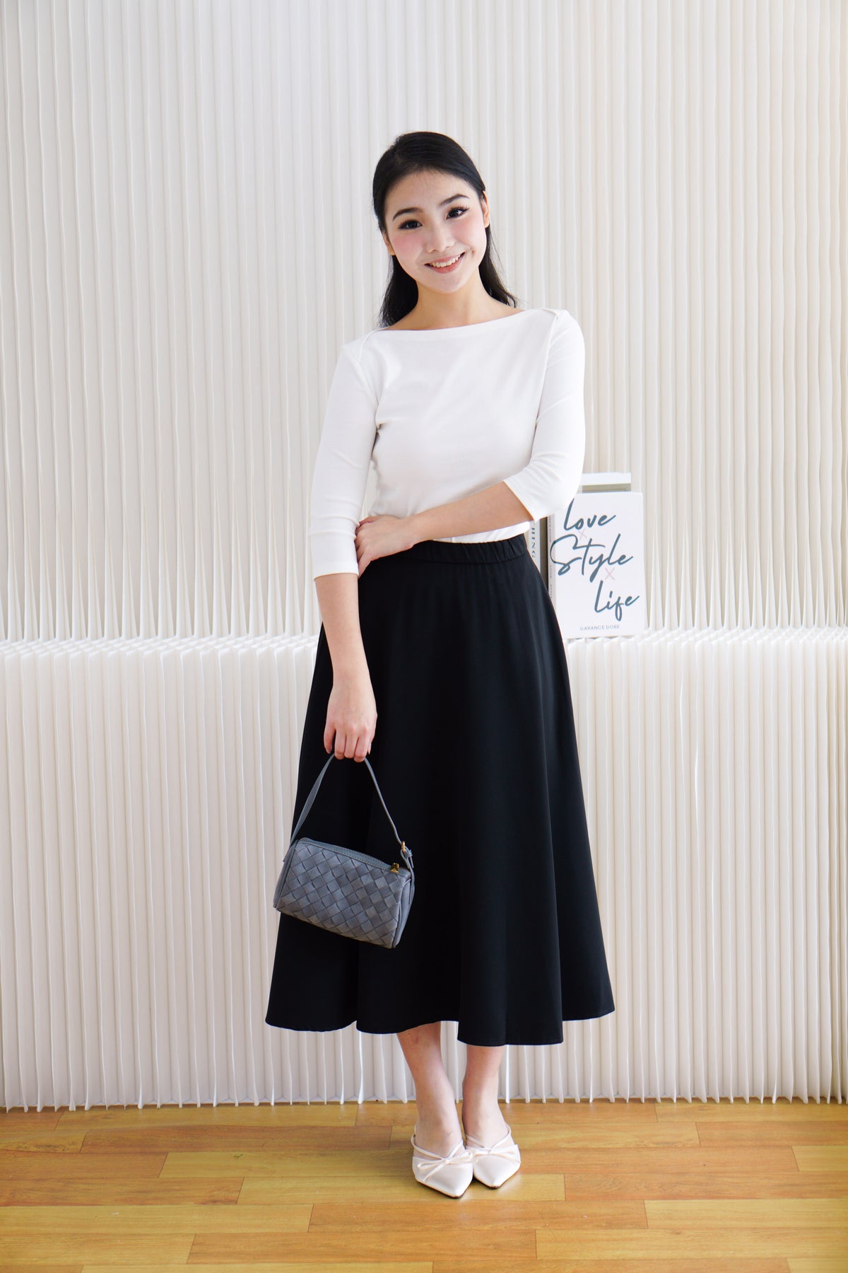 Mikaela Boat Neck Mid Sleeves Top in White