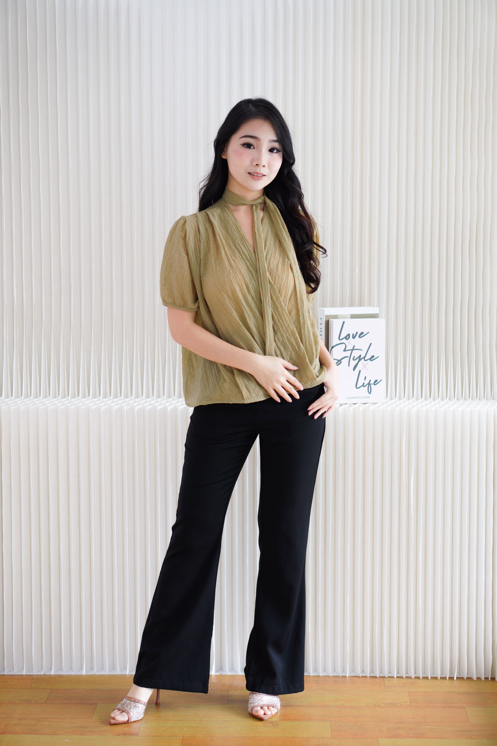 Iselle Sheer Choker Top in Olive Khaki