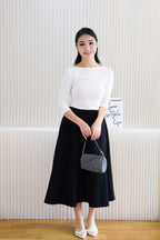 Mikaela Boat Neck Mid Sleeves Top in White