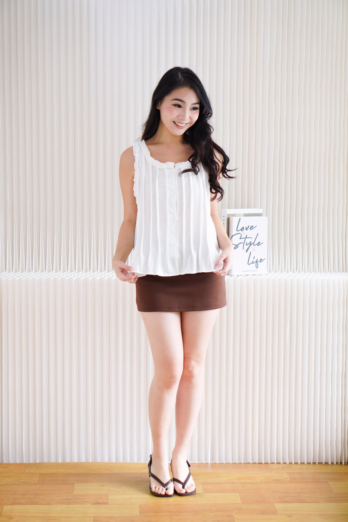 Nerelle Pleated Baby Doll Top in White