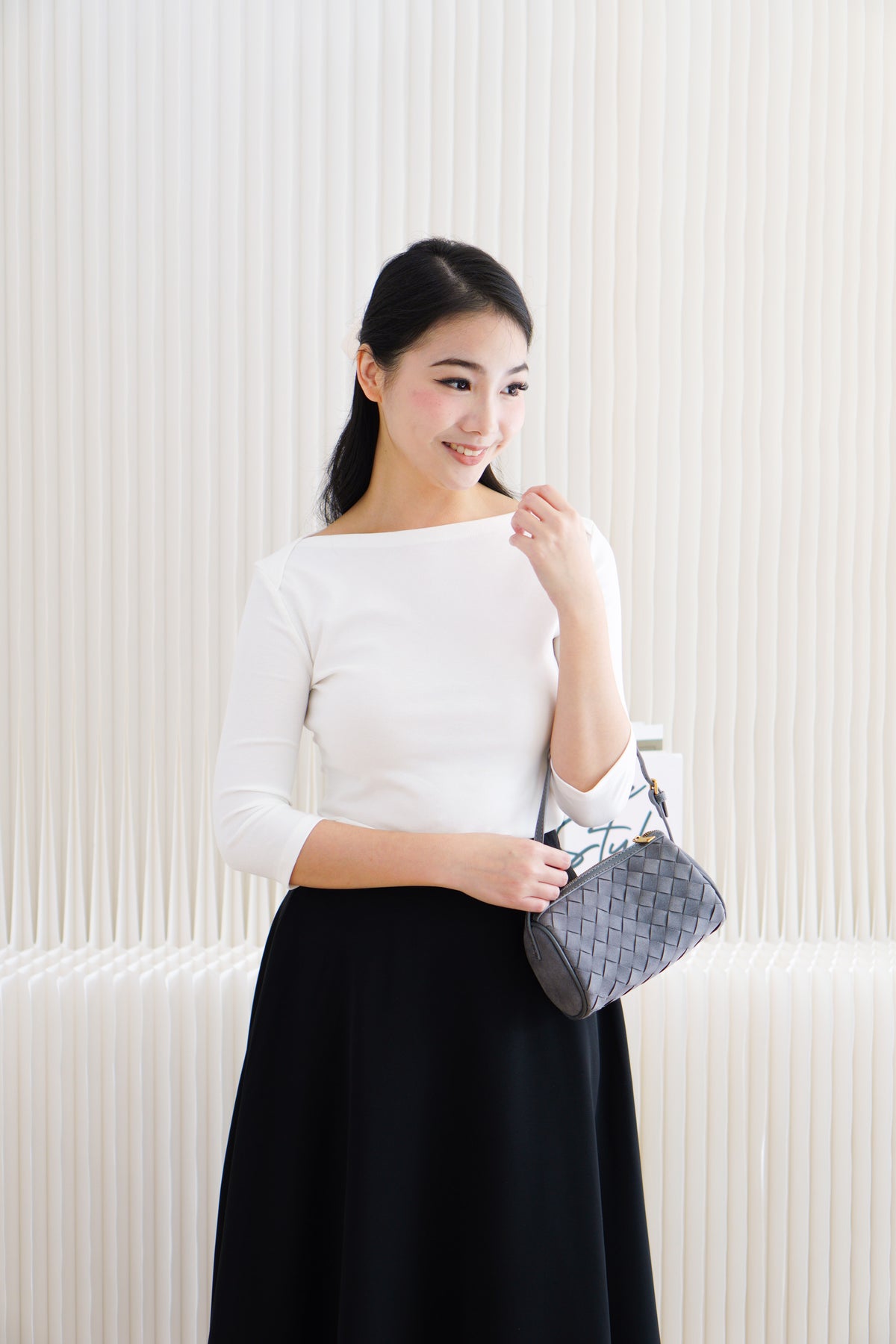 Mikaela Boat Neck Mid Sleeves Top in White