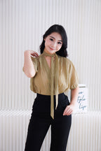 Iselle Sheer Choker Top in Olive Khaki