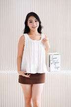 Nerelle Pleated Baby Doll Top in White