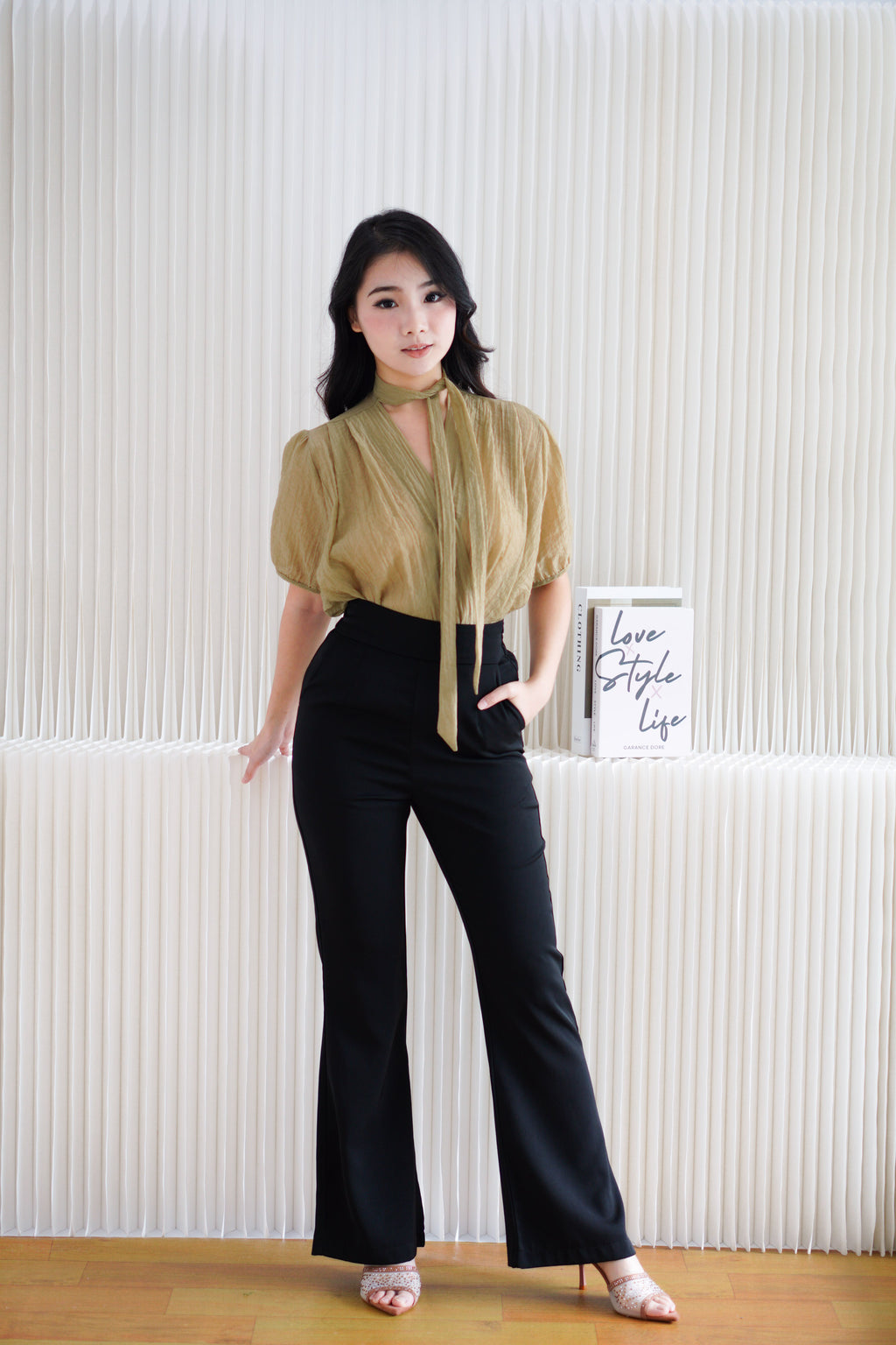 Iselle Sheer Choker Top in Olive Khaki