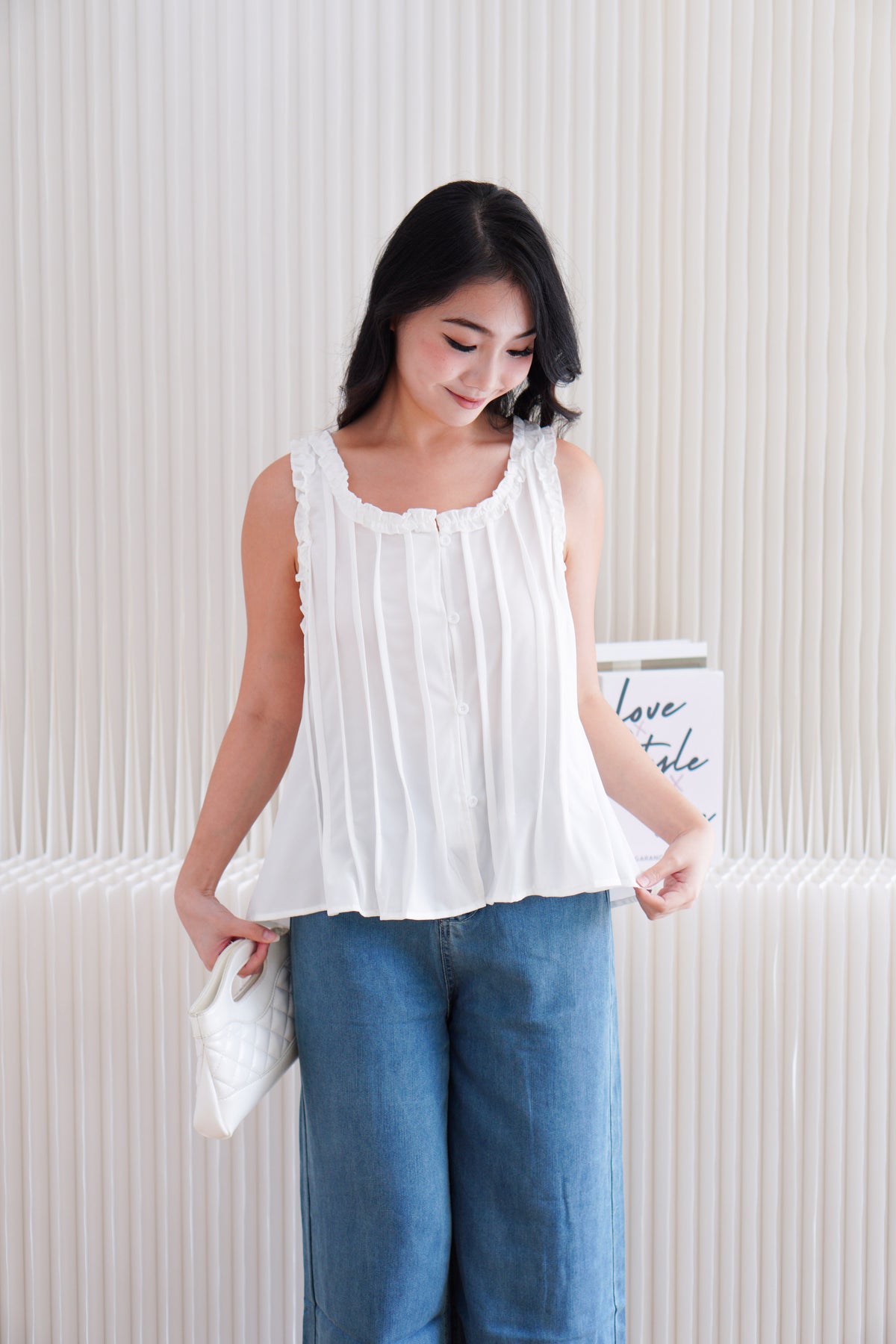 Nerelle Pleated Baby Doll Top in White